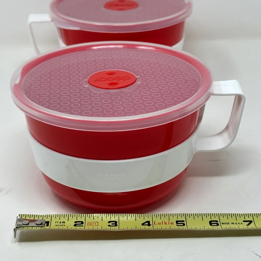 Decor Microwave Soup Mug Set of 2 Red White Vented Lid 500ml 17oz Australia